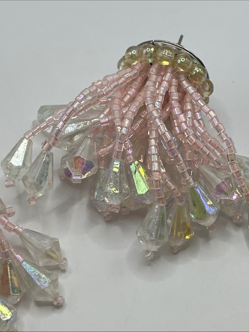 Pink Iridescent Beaded Tassel Earrings - Picture 6 of 9